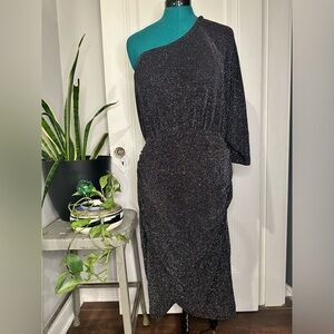 White Birch 1X asymmetrical one shoulder cocktail sparkle dress